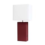 Elegant Designs LT1053-RED Modern Leather USB and White Fabric Shade Table Lamp, Red (Pack of 1)