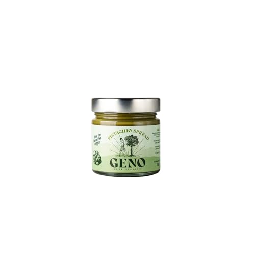 Geno Pistachio Cream Spread 250g | Sweet luxurious Greek pistachios | Vegan | Buttery perfection for baking, snacks, breakfasts, and desserts.