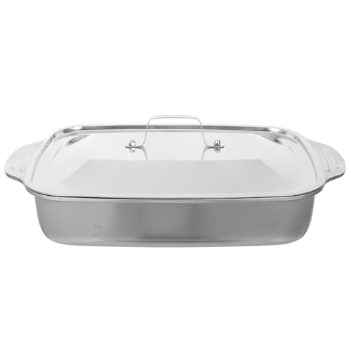 Cabilock 1 juego de bandeja para asar pescado con tapa: bandeja rectangular profunda para horno - Plato multiusos para asar y cocinar al vapor