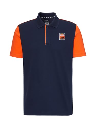 Red Bull KTM Apex Polo - Boutonnière dissimulée - Épaules contrastées - Homme - Taille XS - Bleu/Orange, bleu/orange, L