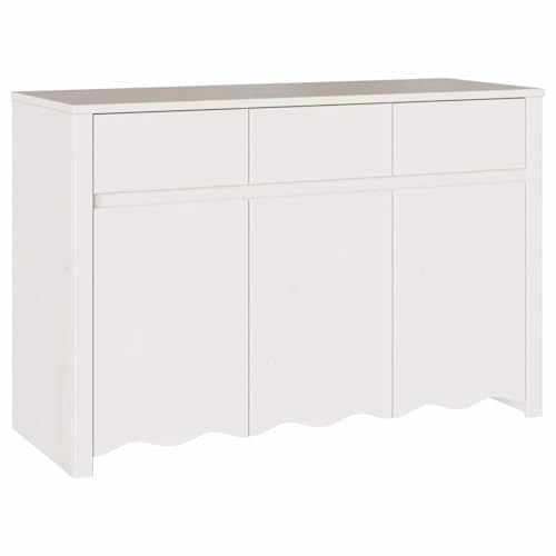 Mhdvray Buffet Drammen en Bois de Pin Massif Blanc, Bahut de Rangement 114 x 43 x 75,5 cm avec 3 Tiroirs et 3 Portes, Meuble de Salon Design et Enfilade pour...