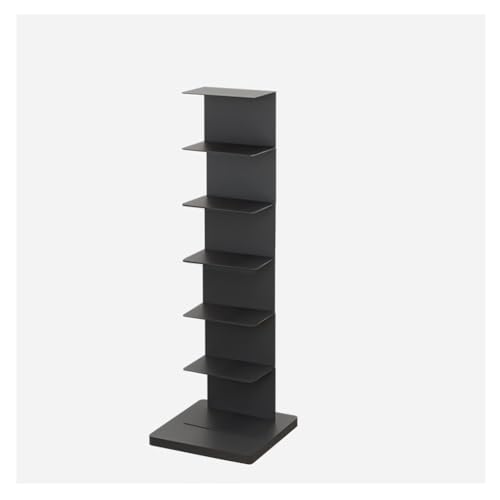 zktoermn Estantería de Metal con Lomo, Alta y Estrecha, con Escalera, Minimalista, para Sala de Estar, Oficina, Estudio y Entrada.(Black,29x29x105cm)
