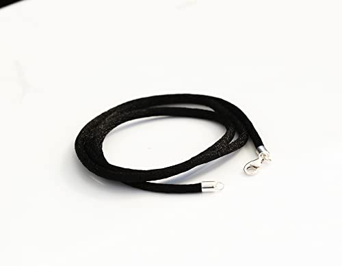 Findout handmade 2mm Black Silk Cord Chain Necklace For Women With 925 Sterling Silver Lobster Clasp Hyponic Thin Smooth Soft Rope Chain Necklace For women Girl Boy