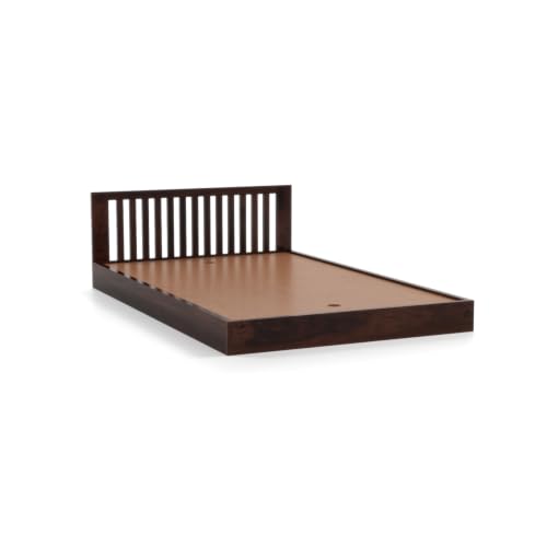 Image of Solid Sheesham Wood Single Bed Without Storage for Bedroom | Single Size Wooden Cot with Vertical Slatted Headboard & Low Footboard | Modern Platform Divan Bed (Walnut Finish)