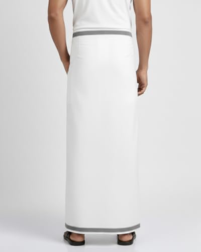 Image of TUNI MANI Kerala Style Men's Cotton Welcro Pocket Dhoti, Vesti /adjustable for all size (Single Dhoti)