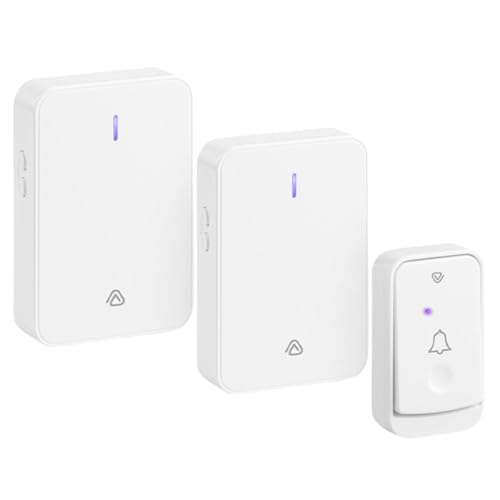Vlectro Timbre Inalámbrico Extra Fuerte – Pilas con Indicador LED, Larga Alcance, Botón Impermeable, Receptores Enchufables para Personas con Dificultad Auditiva, Hogar u Oficina (Blanco, 2 Receptors)