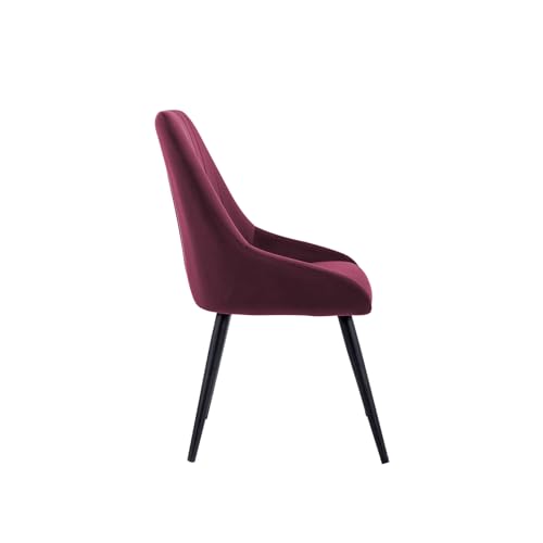 Image of Finch Fox Morris Velvet Dining Chair for Living Room, Bedroom, Home Office with Black Metal Legs in Dark Pink Color (Set of 4)