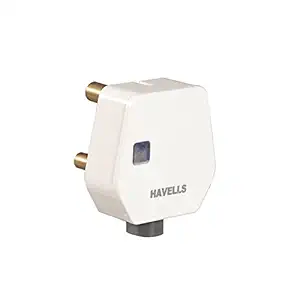 Havells AHLGWXW063 6A 3Pin Flat Plugtop with Indicator, white (Model: AHLGWXW063-Pk1)