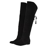 Generisch Bottes pour femme - Confortables - En daim - Élégantes - Plates - Bout rond - Couleur unie - Longue tige - Bottes d'hiver pour femme, Noir , 36 EU