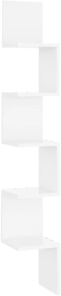 Wall Corner Shelf High Gloss White Engineered Wood, 7.9x7.9x50.2 Inch Modern Floating Display Ledge for Living Room, Bedroom, and Bathroom Decor