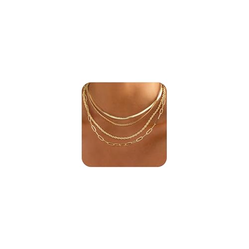 MFRYK Gold Necklaces Stack For Women,14K Gold Plated Simple Layered Choker Necklaces For...