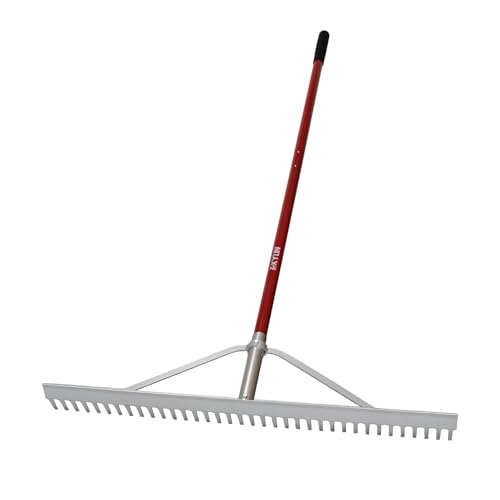 KYLIN 36 Inch / 36 Tines Aluminum Landscape Rake with 66 Inch Extra-Long Handle Versatile Rake for Lawn Care Loosening Soil Weeding Leveling Gravel Beach Sand - Lighweight & Rust Proof