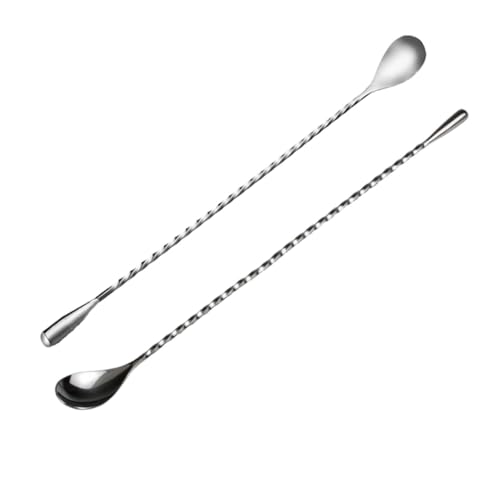 TOBBOMEY 2 piezas Cuchara de Barra Trenzada de Acero Inoxidable Mango para Cócteles Mezclador de Bebidas para Bar y Café de Unidades Plata y Negro