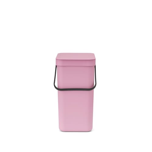 Image of Brabantia Sort & Go Waste Bin 12L (Lilac Pink), Space-Efficient Plastic Recycle Container with Handle, Removable and Stay-Open Lid, Easy to Clean Kitchen Bin without Nooks and Rims