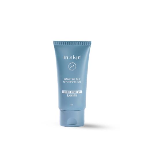 Image of in.skin Peptide Repair SPF 50 PA++++ Sunscreen | Broad Spectrum UV Protection with Matrixyl 3000 & Copper Peptide | Lightweight, Non-Greasy |For Oily, Acne-Prone & Sensitive Skin (50 gm)