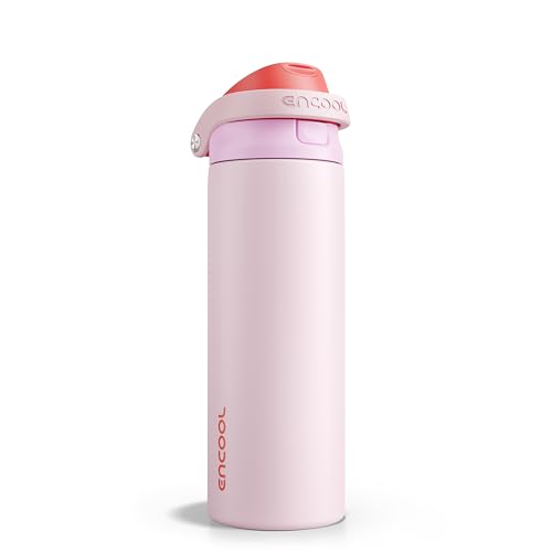 Image of ENCOOL Leakproof Insulated Water Bottle with Straw Dual-Sip Water Bottle Bag-Safe Design for Work, Commute & Gym - Keeps Drinks Cold All Day, 24 oz, Lychee Pink