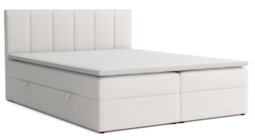 VENASI MÖBEL Lisa Boxspringbett mit Bettkästen H2/H3 Matratze und Topper (Beige, 180 x 200 cm)