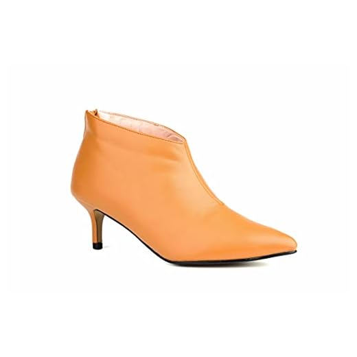 ComeShun Women Kitten Heel Ankle Boots Classic Pointed Toe Back Zip Booties Camel Size 8