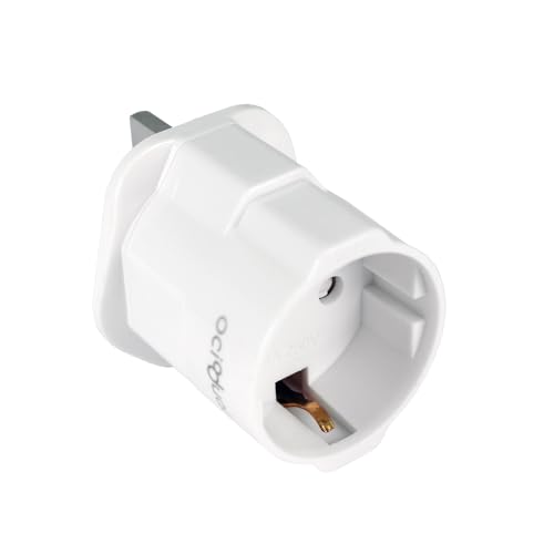 OcioDual Adaptador Enchufe UK, Adaptador Enchufe UK a Europeo, Plug Adapter, Convertidor de 2-Pin Europa a 3-Pin Inglaterra con Seguridad para Niños, Blanco