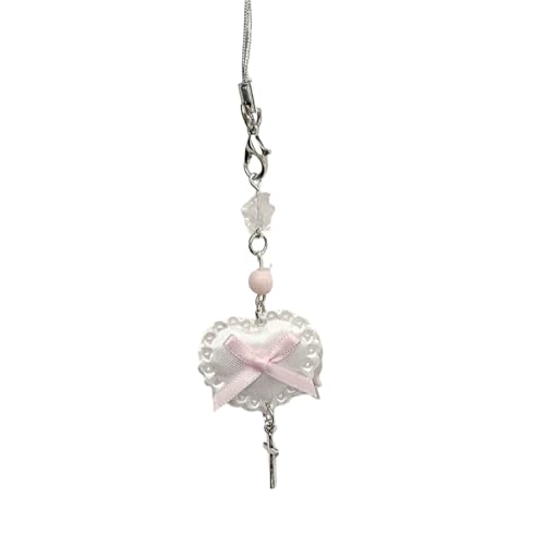 YROHGKPN Elegante llavero, cojín en forma de corazón, colgante de estrella, llavero para mujeres y niñas, lazo, lazo para teléfono móvil, decoración, bonito colgante de cojín