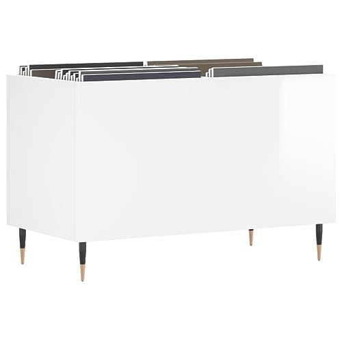 Gabinete de discos blanco brillante con estantes de almacenamiento multimedia de madera 5