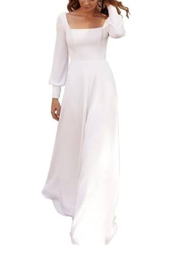 ZZSPDC Long Sleeves White Courthouse Wedding Dress for Bride Floor