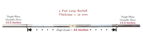 Image of Gyming World 6 feet - Solid 28 mm Thickness Barbell with 2 spring Locks, Standard Straight Weight Bar