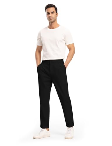 Rdruko Men's Lightweight Casual Pants Slim Fit Cotton Linen Pants Elastic Waist Summer Beach Pants with Pockets, Black, XL4