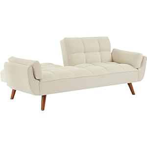 Modern Convertible Futon Sofa Bed Linen Upholstered Tufted Daybed with High Legs and 2 PillowsLiving Room Loveseat Sleeper Couch Bed for Home Apartment Office RV Studio