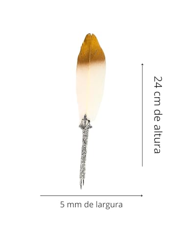 Caneta Tinteiro Pena Simples Branco com Dourado