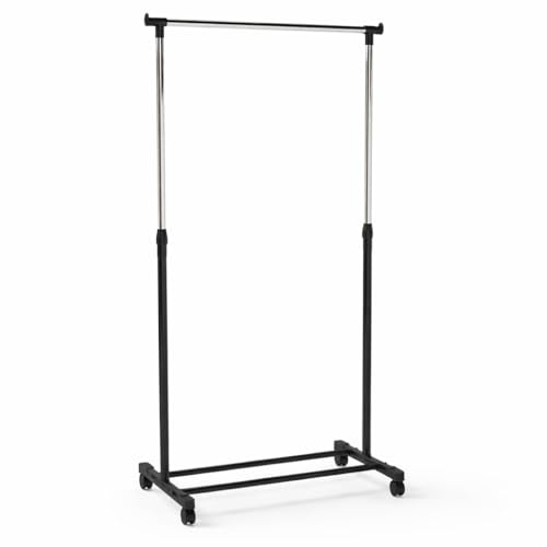 Perchero Burro Ropa con Ruedas | Ajustable en Altura 80 150 cm | Barra 75 cm | Base 40 cm | Soporta hasta 15 kg | Perchero Metálico Extensible | Colgador de Ropa Portátil | Dormitorio Vestidor Tienda