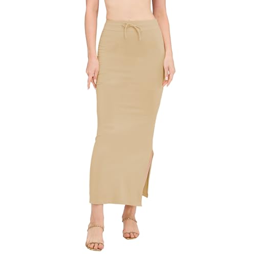Image of DESI GIRL Cotton Lycra Stretchable Saree Shapewear Petticoat with Drawstring for Women | Fishcut Saree Petticoat with Side Slit for Easy Movement | Saree Shaper | Long inskirt