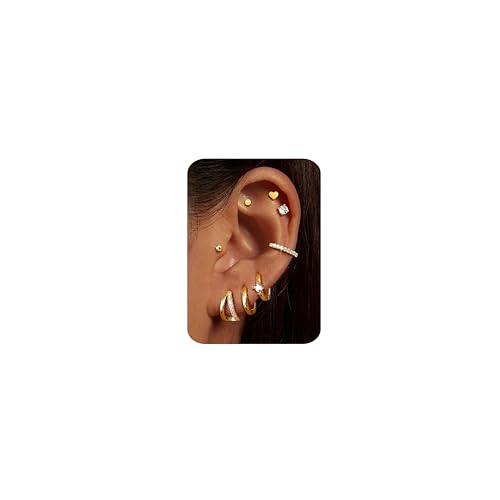 CASSIECA 8 Pares Pendientes Mujer Oro Piercing Oreja Acero Quirurgico Pendientes Dorados Pendientes Aro Piercing Helix Tragus Cartílago Múltiples Piercings Hipoalergenicos para Mujer Hombre