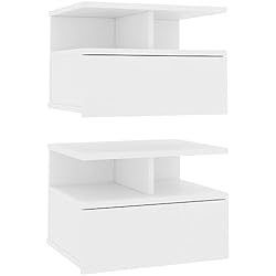Cajonera Flotante Blanca vidaXL 2X Mesitas Noche Flotante Contrachapada Mobiliario Hogar Decoración Diseño Sencillo Elegantes Funcionales Prácticos Compactos Blanca 40x31x27cm