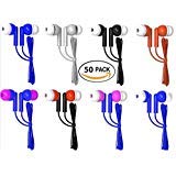 Bulk Earbuds 50 Pack Multi Colored for Classroom, 8 Assorted Colors, Silicone Tips, Individually Bagged, Universal Compatibility, Perfect for Resale, Churches, Camps, Schools, Gyms, Hotels, Museums