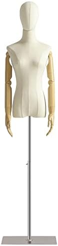 Female Mannequin Dress Form Torso, Display Mannequin Body with Detachable Head, Wooden Hands and Silver Adjustable Height Stand, for Dress Jewelry Display