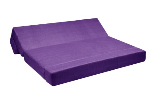 Image of Los Angeles Foldable Four Seater Sofa Cum Bed, Sofa Bed 6 X 6 Feet Jute Fabric Washable Cover- Including Cushion Perfect for Living Room - Purple Color