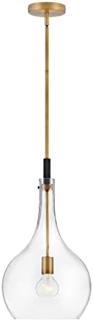 Hinkley Ziggy 4457HB-CL Medium Teardrop Pendant Light, Adjustable Stem for Customize Height from Even or Sloped Ceilings, Heritage Brass and Clear Glass Shade