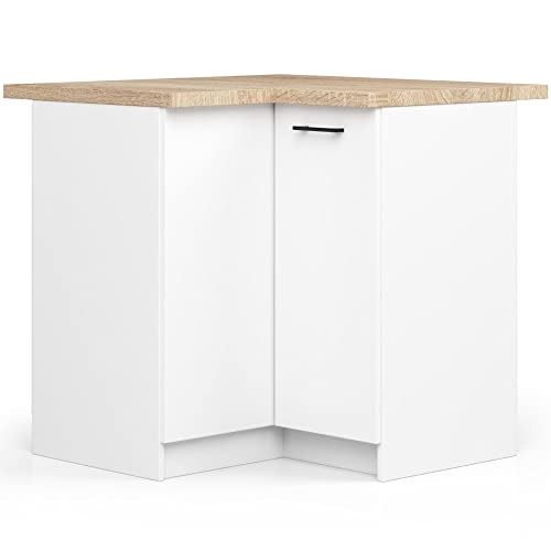 AKORD | Mueble de Cocina en Esquina Con Encimera Oliwia S90 | Base Con 2 Puertas y 2 Estantes | de Entrada | Aparador | Isla | Armario | 46 x 90 x 85 cm | Blanco