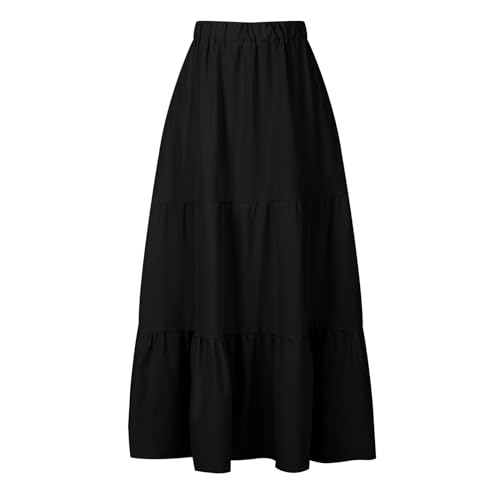 TANGNADE Women's Skirts Knee Length High Waisted Vacation Skirts for Women Summer Trendy Flowy Travel Boho Skirt with Pocket3