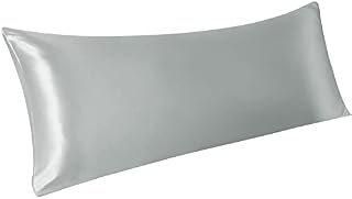 PiccoCasa 1 PC Satin Body Pillowcases for Hair and Skin, Luxury Silky Pillow Cover Luxury Long Satin Pillow Cases with Envelope Closure Silver Grey 20"x60" (5ft)