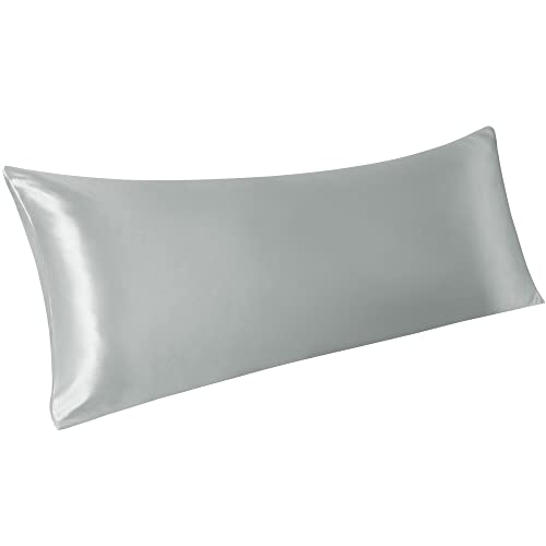 PiccoCasa Funda de Almohada Satén con Cierre de sobre, Suave Larga Funda Almohada de Lujo sin Cremallera, Protege Cabello y Piel - 51x152cm, Gris Plateado Cover