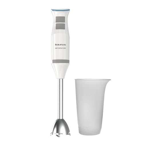 Taurus - Batidora 1200 Pure |1200W |regulador potencia y turbo |diseño ergonómico |varilla y cuchillas de acero inoxidable |campana anti salpicaduras |set completo de accesorios |apto lavavajillas