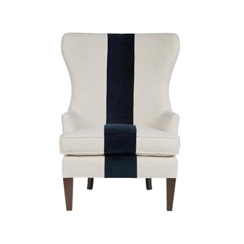 Sillón clásico respaldo alto y rayas azul marino gris miniatura 6