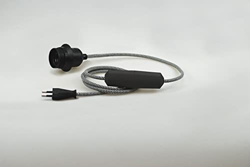 EHMANN 2820x0898 Schnurdimmer Combo, bestehend aus Eurostecker Zuleitung, Dimmer T28.08 und E27 Fassung, inkl. Textilkabel weiß/schwarz