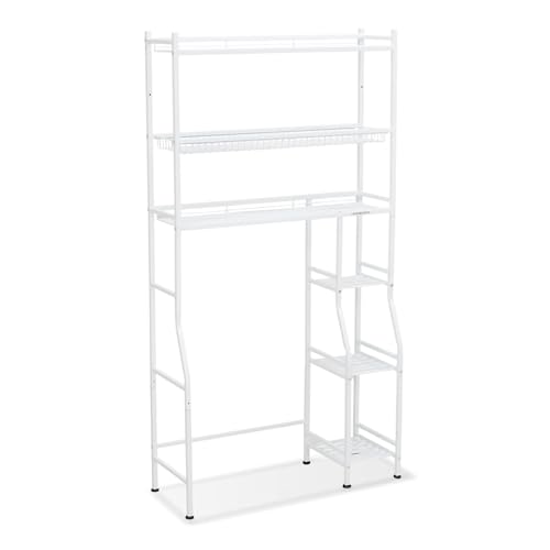 32.8" W x 12.2" D x 61" H White Standing Storage Shelves - 3+3 Tier Metal Shelving Unit, Heavy Duty Shelf Organizer for Living Room Bathroom Laundry Kitchen, Multi - Purpose Storage Rack Plant Shelf