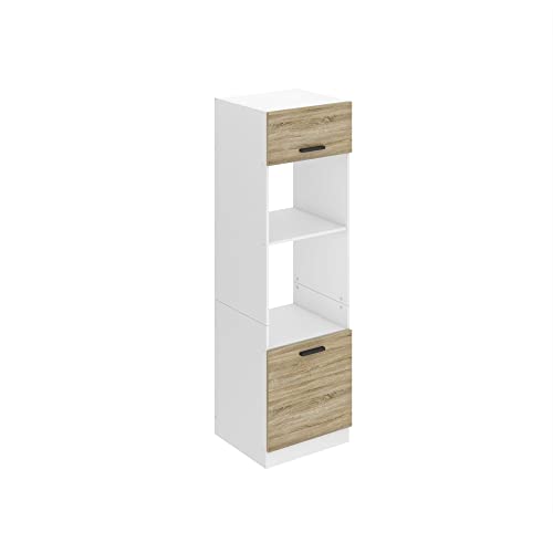 BELINI | Meuble de Rangement pour Micro-Onde I Armoire de Cuisine avec 2 Portes I Meuble Cuisine 57,6 x 60 x 204 cm I Etagere Micro Ondes | Couleur: chêne...