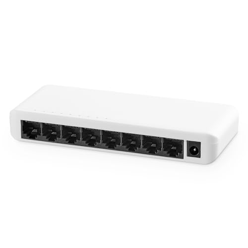 YuLinca 8 Port Gigabit Ethernet Switch, 8 Ports 100/1000Mbps, Mini Hub Ethernet en Plastique Non géré pour Bureau et Montage Mural