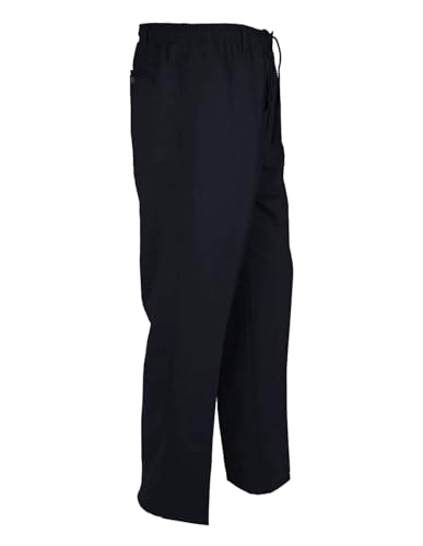 Image of REAL LIFE FASHION LTD Mens Adjustable Waist Plain Rugby Trousers Straight Leg Golf Pants Adults Casual Wear Work Pants Smart Rugby Bottoms (Navy Waist 42"/ Inside Leg 27")