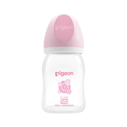Image of Pigeon Softlatch 2.0 Wide Neck Feeding Bottle 160ML | Baby Milk Bottle for 0 Months to 3 Years | BPA-Free, Anti-Colic, Nipple Collapse-Resistant | Feeding Bottle for Kids & Toddlers (Pink Hood)